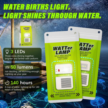 Portable Saltwater Camping Lantern - 50 Lumens LED Emergency Light, Eco-Friendly Battery-Free Outdoor Lamp for Camping Hiking Fishing, Waterproof Design, 140 Hours Runtime