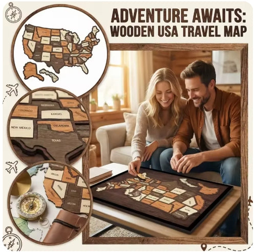 🔥Last Day 49% OFF -🇺🇸 Wooden USA Travel Map Puzzle🧩A Stylish Way to Track Your Journey