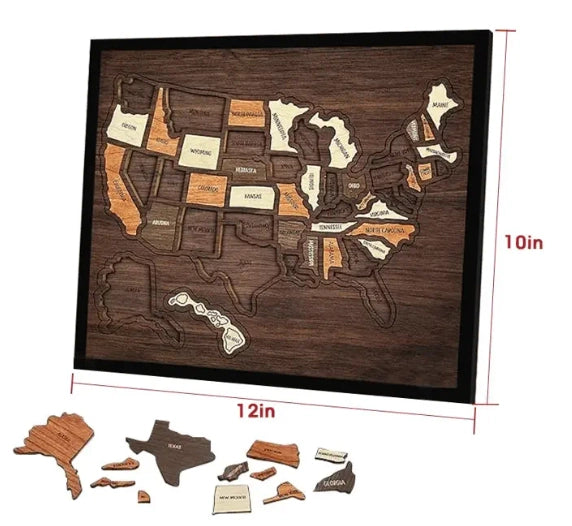 🔥Last Day 49% OFF -🇺🇸 Wooden USA Travel Map Puzzle🧩A Stylish Way to Track Your Journey