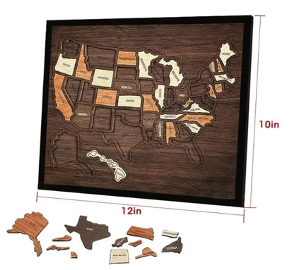 🔥Last Day 49% OFF -🇺🇸 Wooden USA Travel Map Puzzle🧩A Stylish Way to Track Your Journey