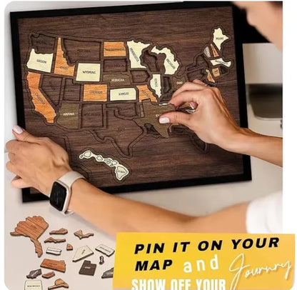 🔥Last Day 49% OFF -🇺🇸 Wooden USA Travel Map Puzzle🧩A Stylish Way to Track Your Journey