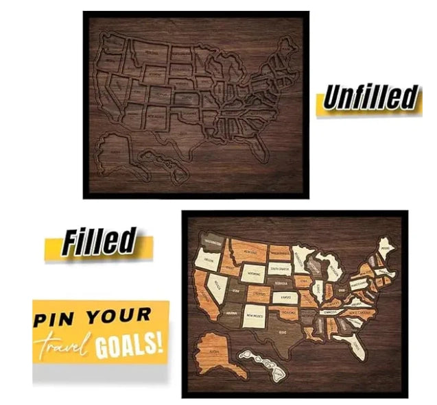 🔥Last Day 49% OFF -🇺🇸 Wooden USA Travel Map Puzzle🧩A Stylish Way to Track Your Journey