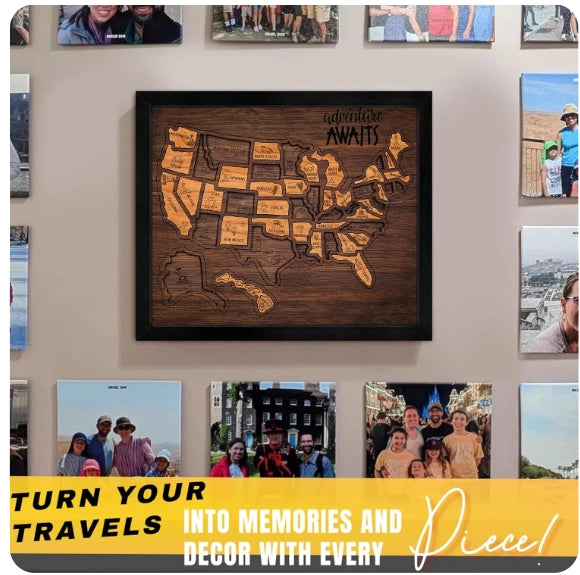 🔥Last Day 49% OFF -🇺🇸 Wooden USA Travel Map Puzzle🧩A Stylish Way to Track Your Journey
