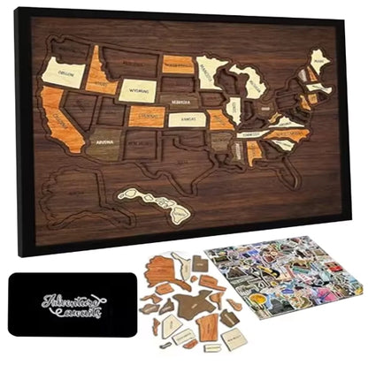 🔥Last Day 49% OFF -🇺🇸 Wooden USA Travel Map Puzzle🧩A Stylish Way to Track Your Journey