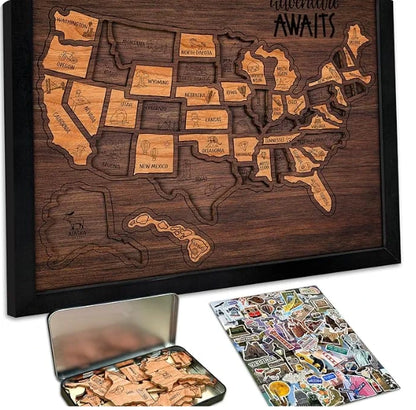 🔥Last Day 49% OFF -🇺🇸 Wooden USA Travel Map Puzzle🧩A Stylish Way to Track Your Journey